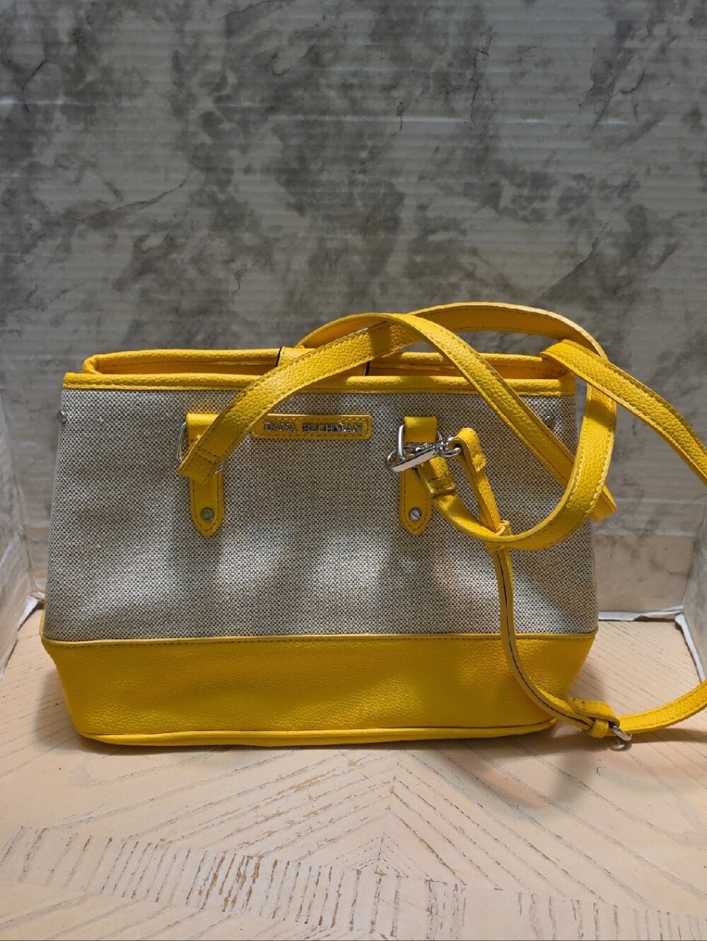 Dana Buchman Yellow Canvas and Leather Shoulder Bag With Matching Wallet